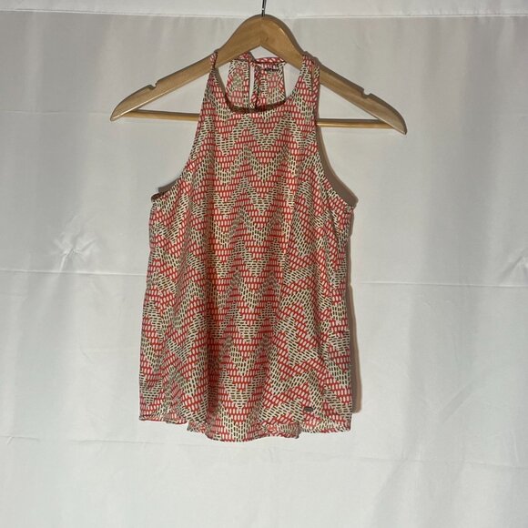 O'NEILL Woven Adjustable Tie Top Boho High Neck Strappy Coral/Khaki Small - Picture 5 of 6